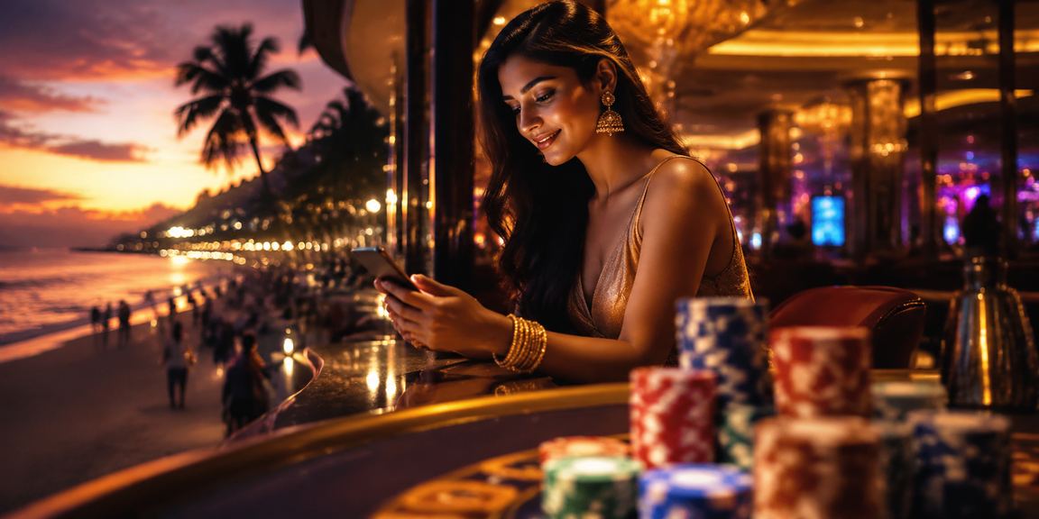 Mobile casino gameplay at a beach in Goa, India