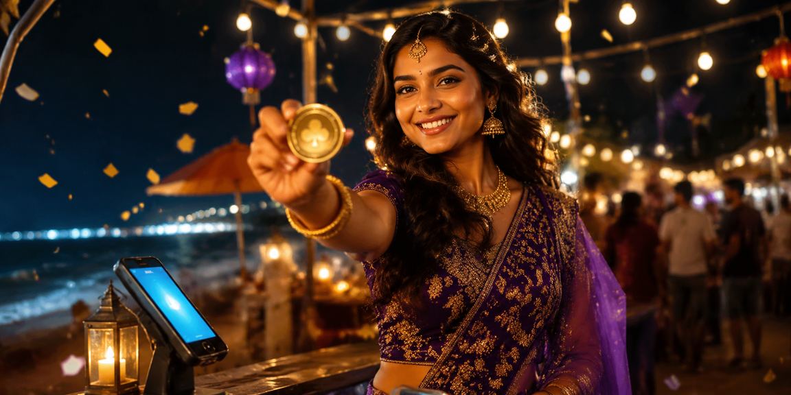 Numbers and hands using mobile UPI payments on the Indian beach